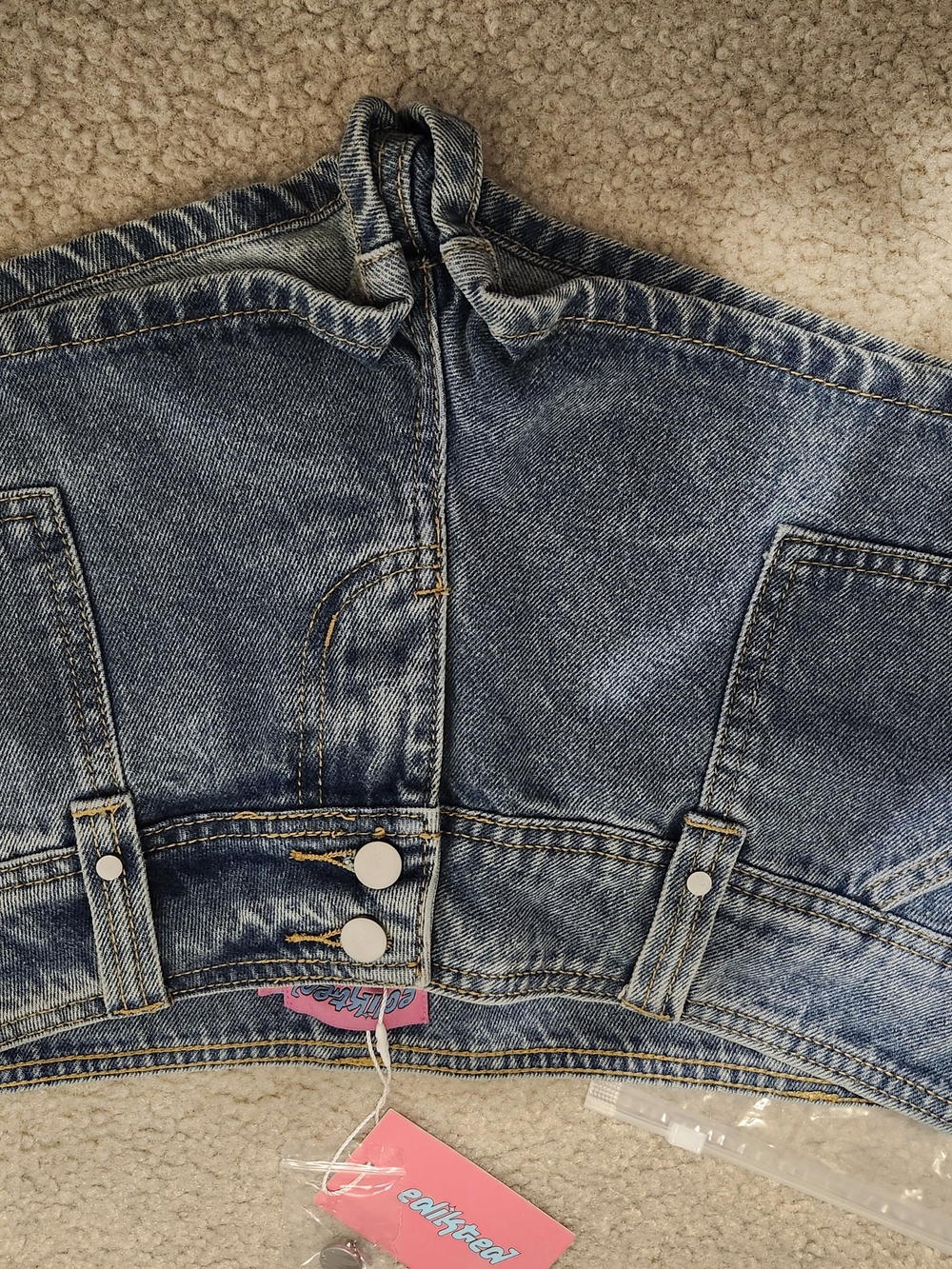Edikted Blue Washed Denim Shorts with Button Front